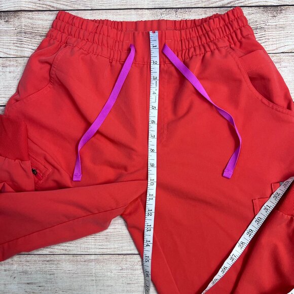 FIGS Red Jogger Scrub Pants Women's Medium Cargo Zip Pocket Tapered Ribbed Cuff - Picture 6 of 9